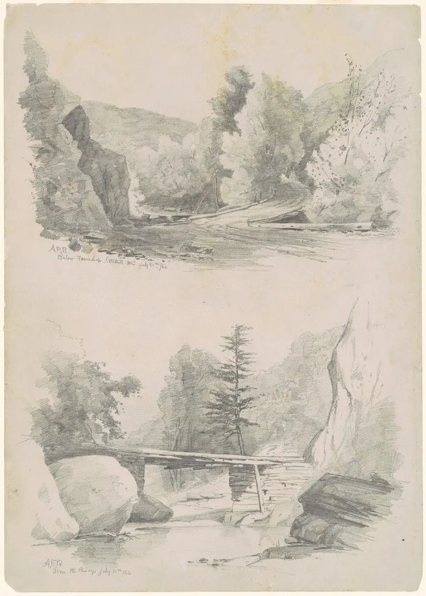 Below Fawn's Leap, Catskill Mountains; and Above the Bridge by Bunner, Andrew Fisher
