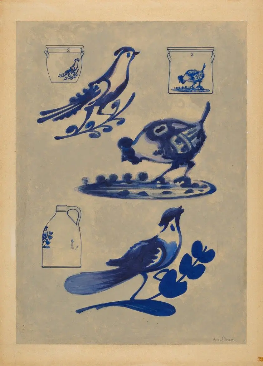 Bird Decorations on Stoneware by Caseau, Charles