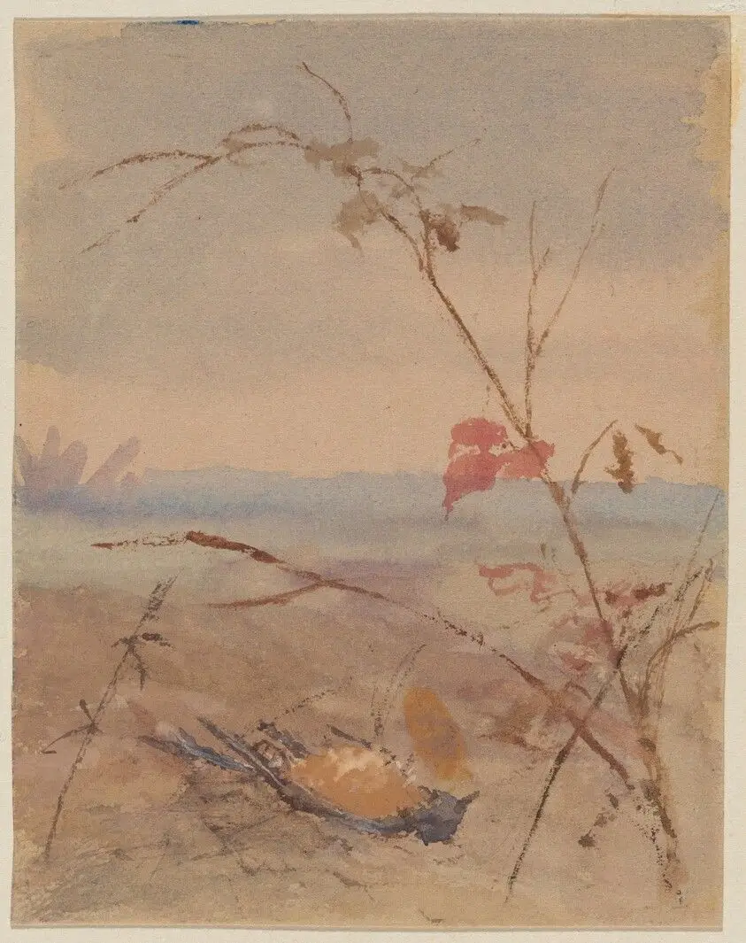 Dead Yellow-breasted Bird in Autumn Landscape by Bridges, Fidelia