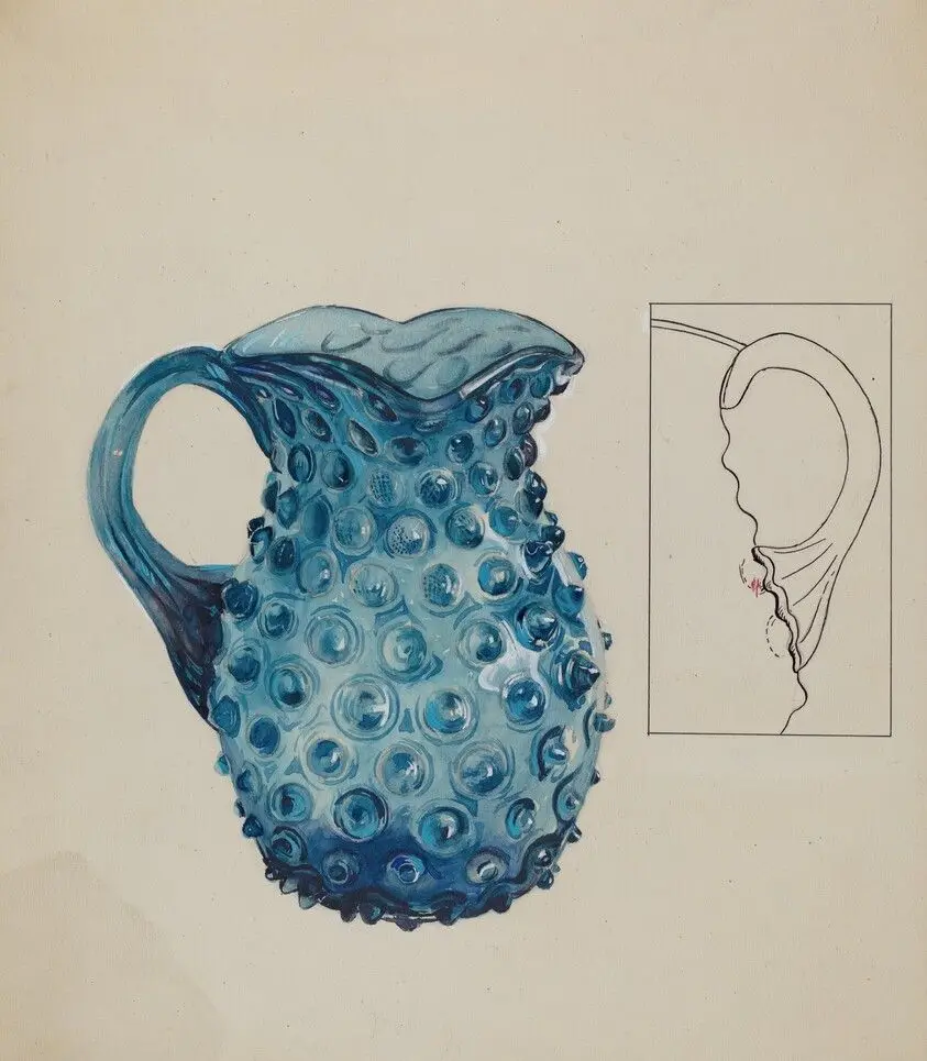 Blue Hobnail Pitcher by Atkinson, Ralph