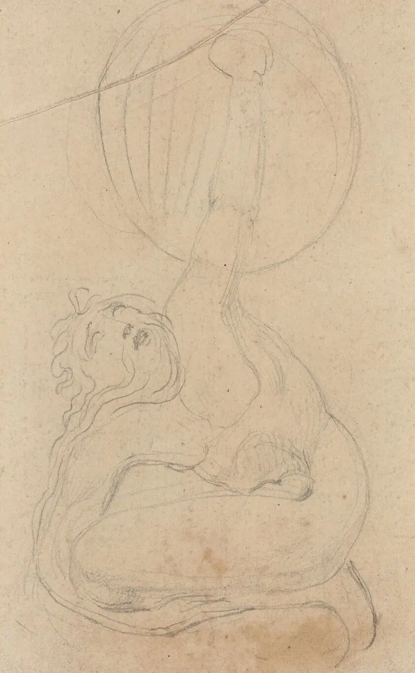 A Crouching Figure Holding a Shield [verso] by Blake, William