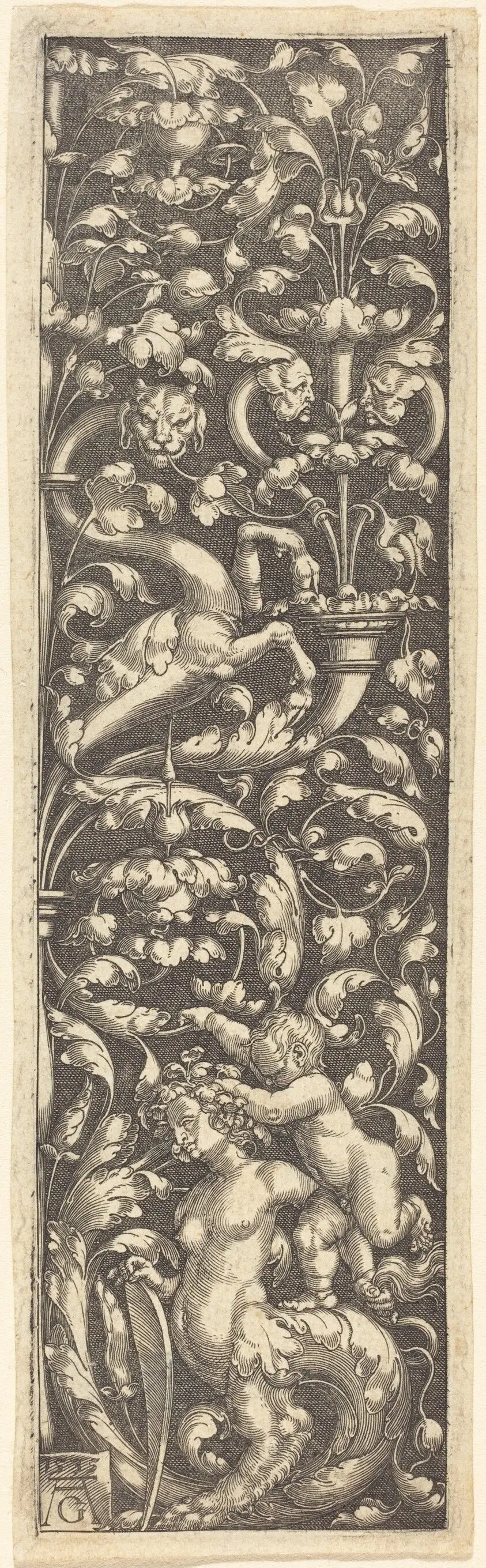 Ornament with a Child on the Back of a Sphinx by Aldegrever, Heinrich