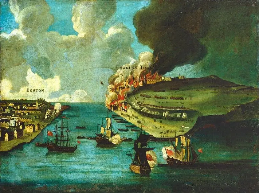 Attack on Bunker's Hill, with the Burning of Charles Town by American 18th Century