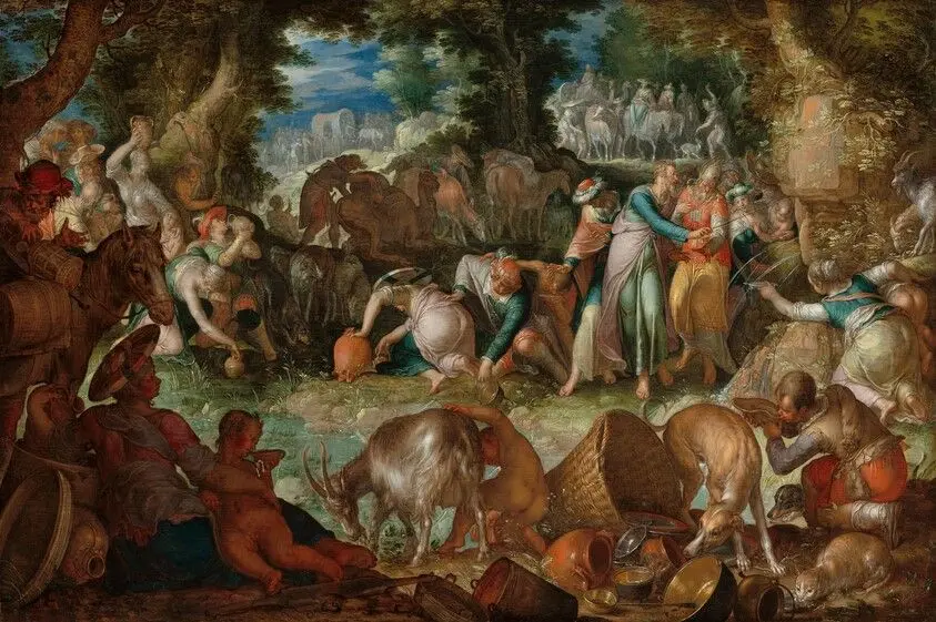 Moses Striking the Rock by Wtewael, Joachim Anthonisz