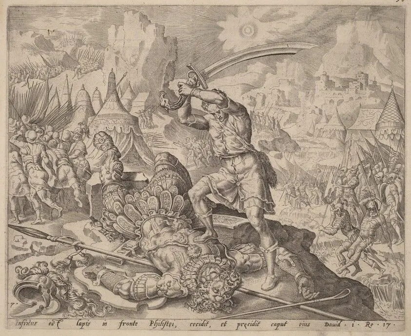 David Cutting Off Goliath's Head by Dutch 16th Century