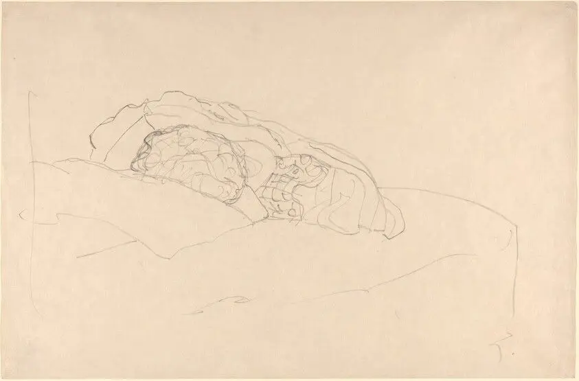 Curled up Girl on Bed by Klimt, Gustav