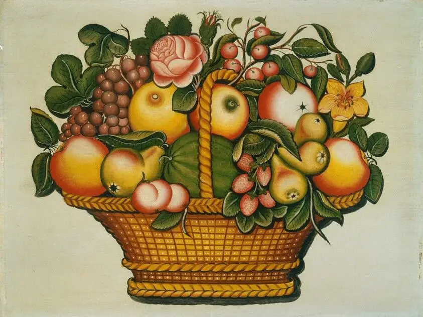 Basket of Fruit with Flowers by American 19th Century