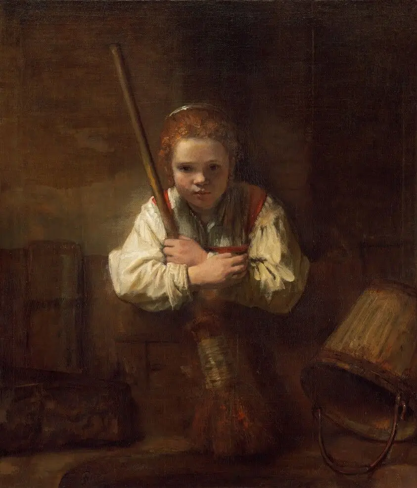 A Girl with a Broom by Dutch 17th Century