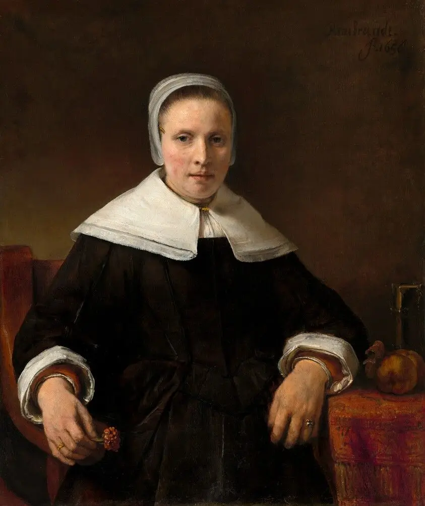 A Woman Holding a Pink by Rembrandt van Rijn