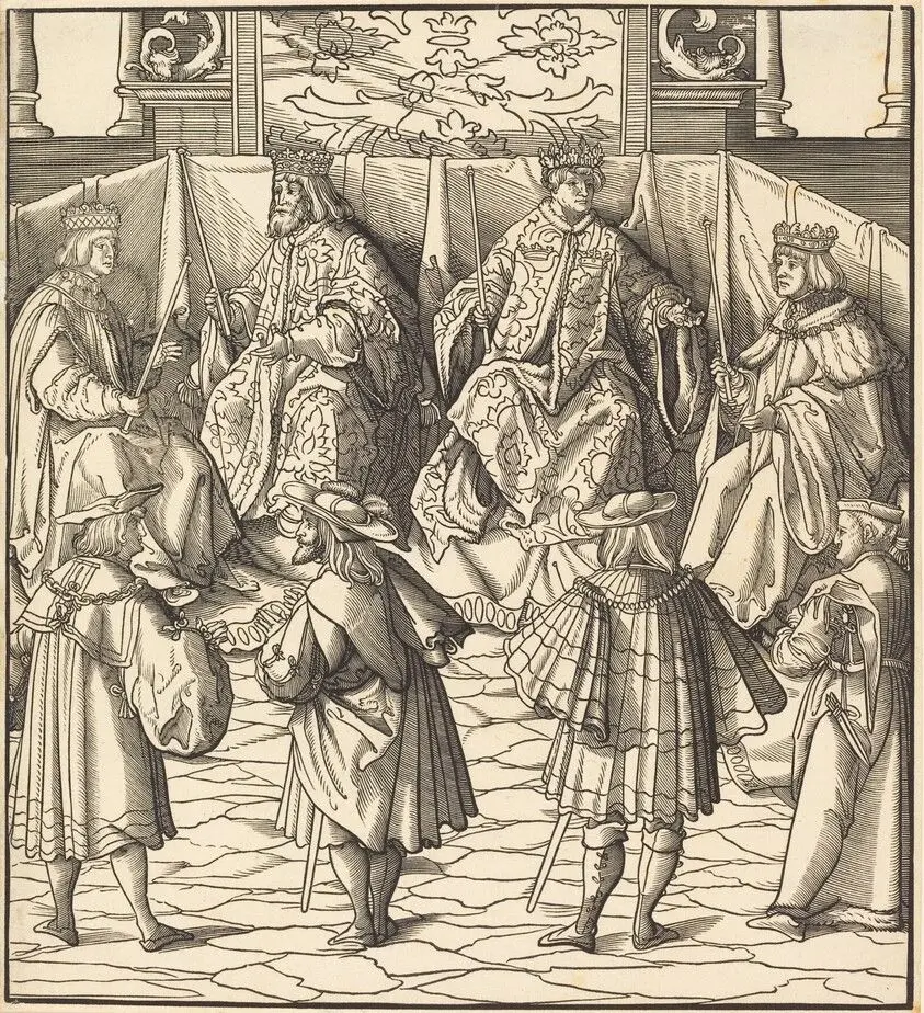 Assembly of Four Kings, in the foreground Four Men by Beck, Leonhard