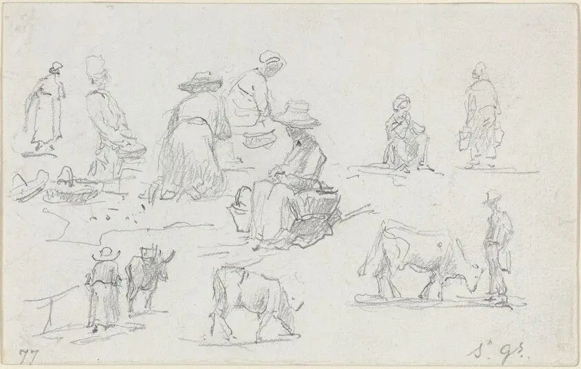 Peasants and Cows [recto] by Boudin, Eugène
