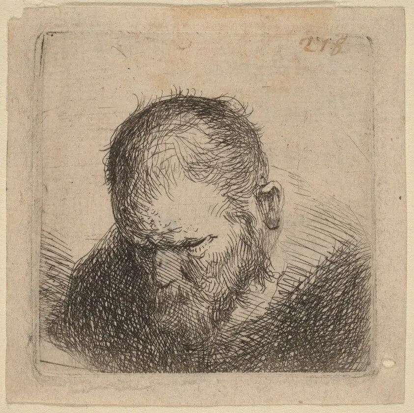 Bearded Man Looking Down by Dutch 17th Century