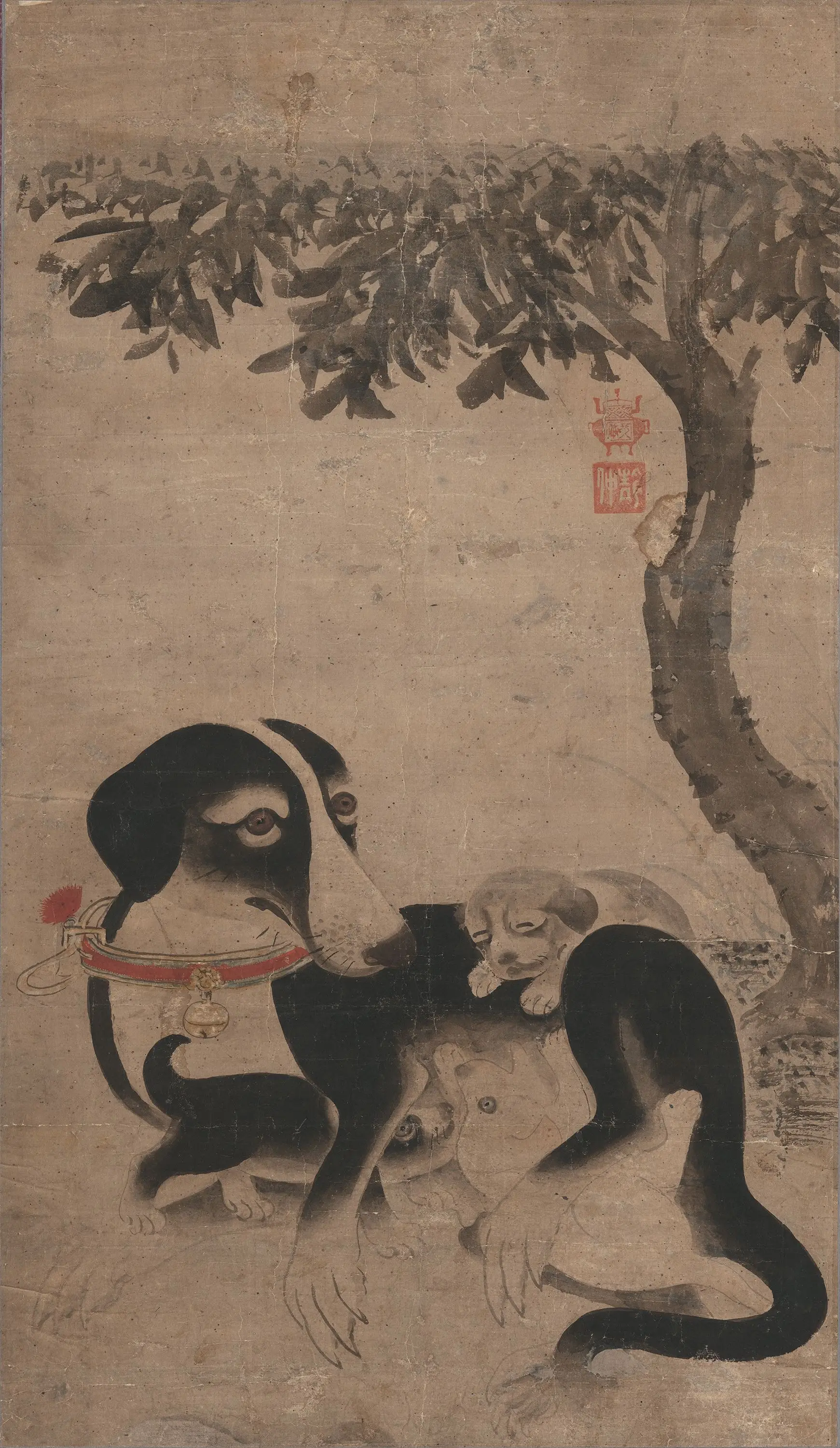 Painting of a Dog and Puppies by Yi Am