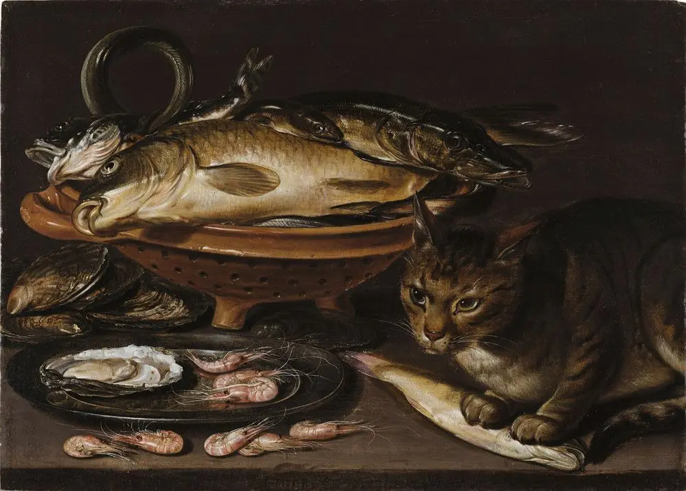 Still Life of Fish and Cat by Clara Peeters