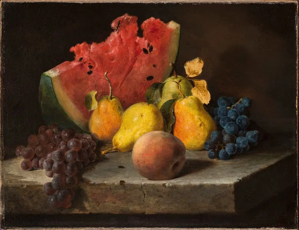 Still Life with Watermelon, Pears, and Grapes by Lilly Martin Spencer