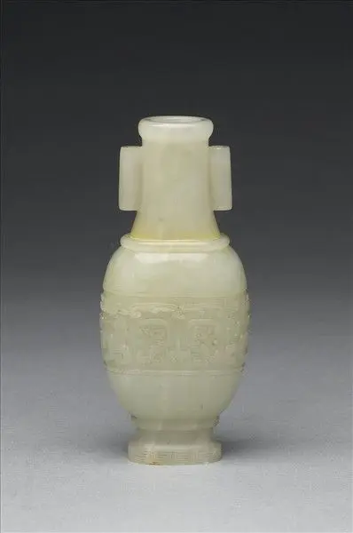 Jade vase with tubular handles by Unknown artist