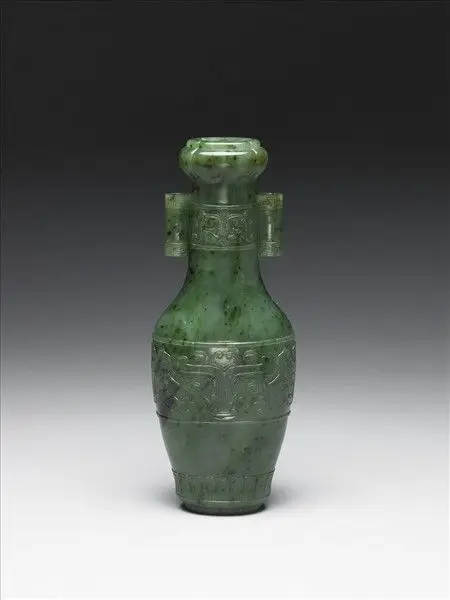 Jade vase with tubular handles by Unknown artist