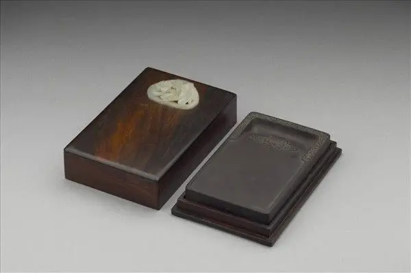 Duan inkstone (with a jade-inlaid wood box) by Unknown artist