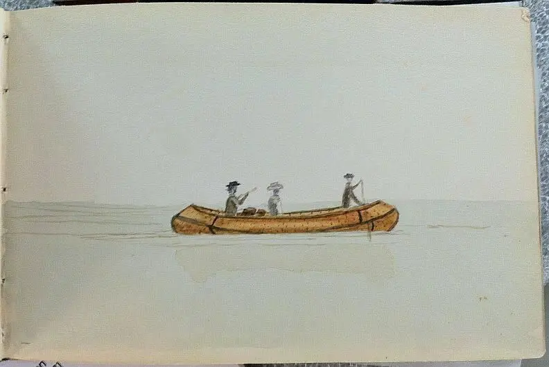 Sketchbook, with 37 Folios and two loose sheets: sketch of a an artist drawing, and a list of 14 paint colors by John Christopher O'Conor