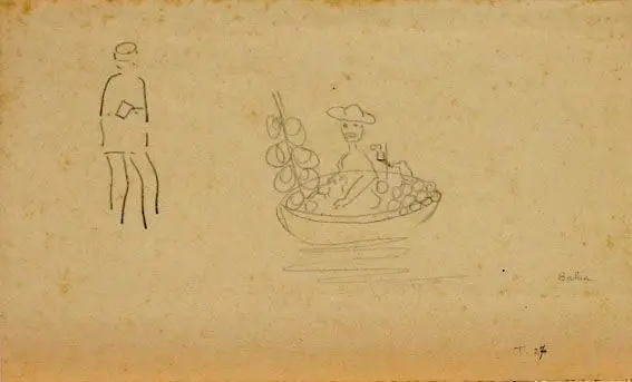 Estudo de "Vendedor de frutas" e esboço de figura by Tarsila do Amaral