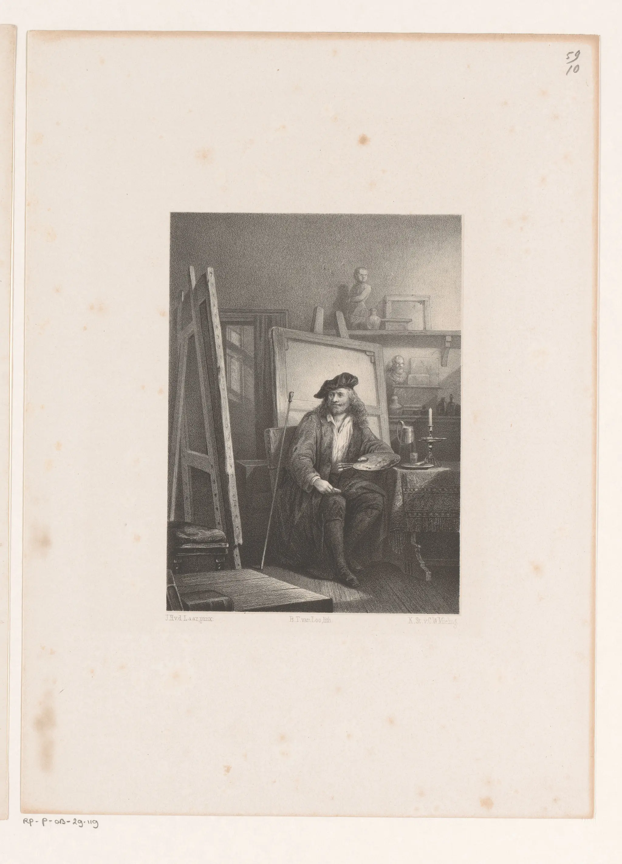 Rembrandt in zijn atelier by Unknown artist