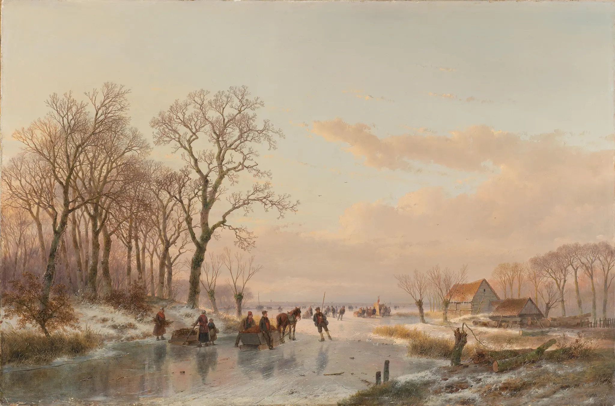 A Frozen Canal near the River Maas by Andreas Schelfhout