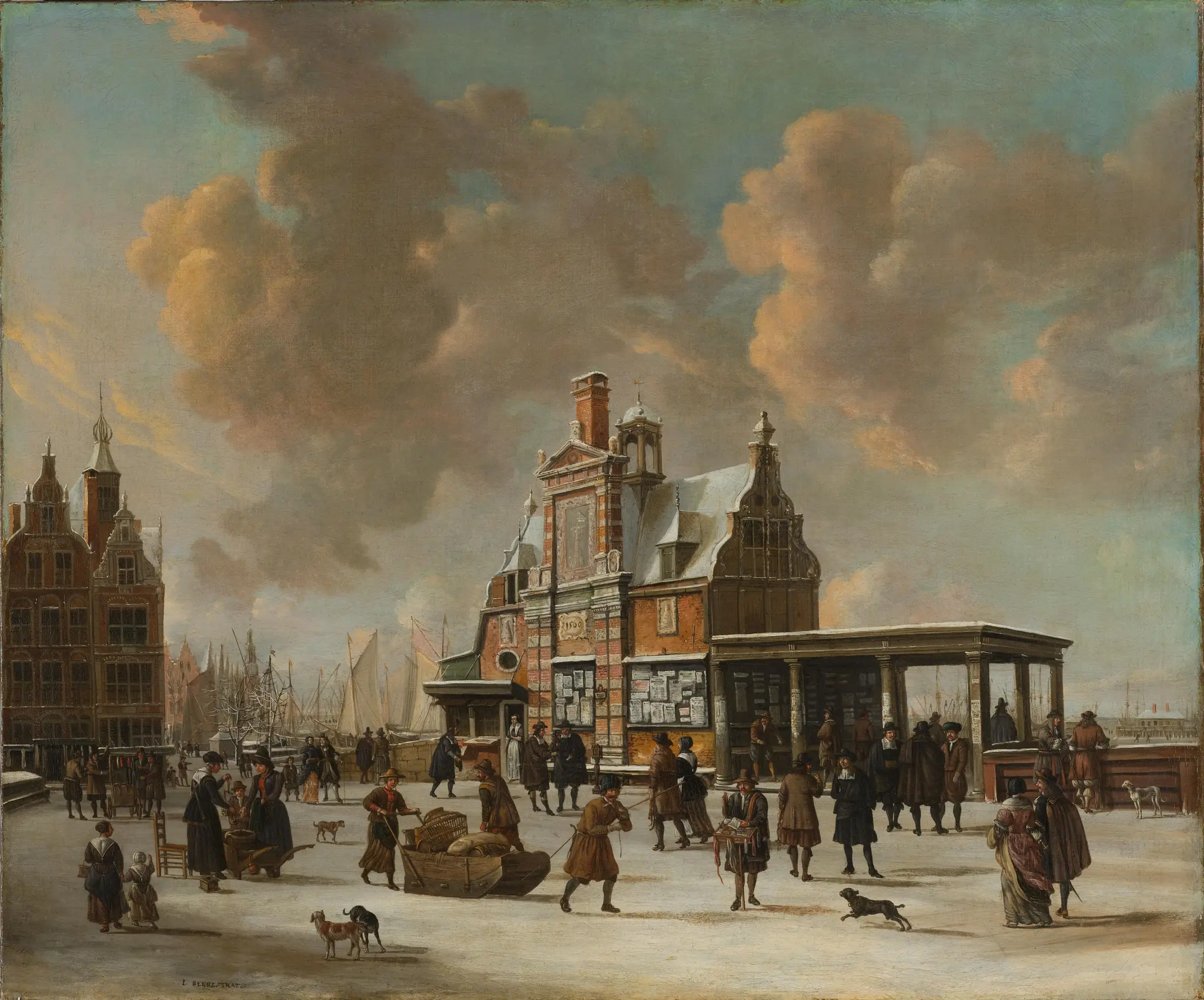 The Paalhuis and the Nieuwe Brug, Amsterdam, in the Winter by Jan Abrahamsz. Beerstraten