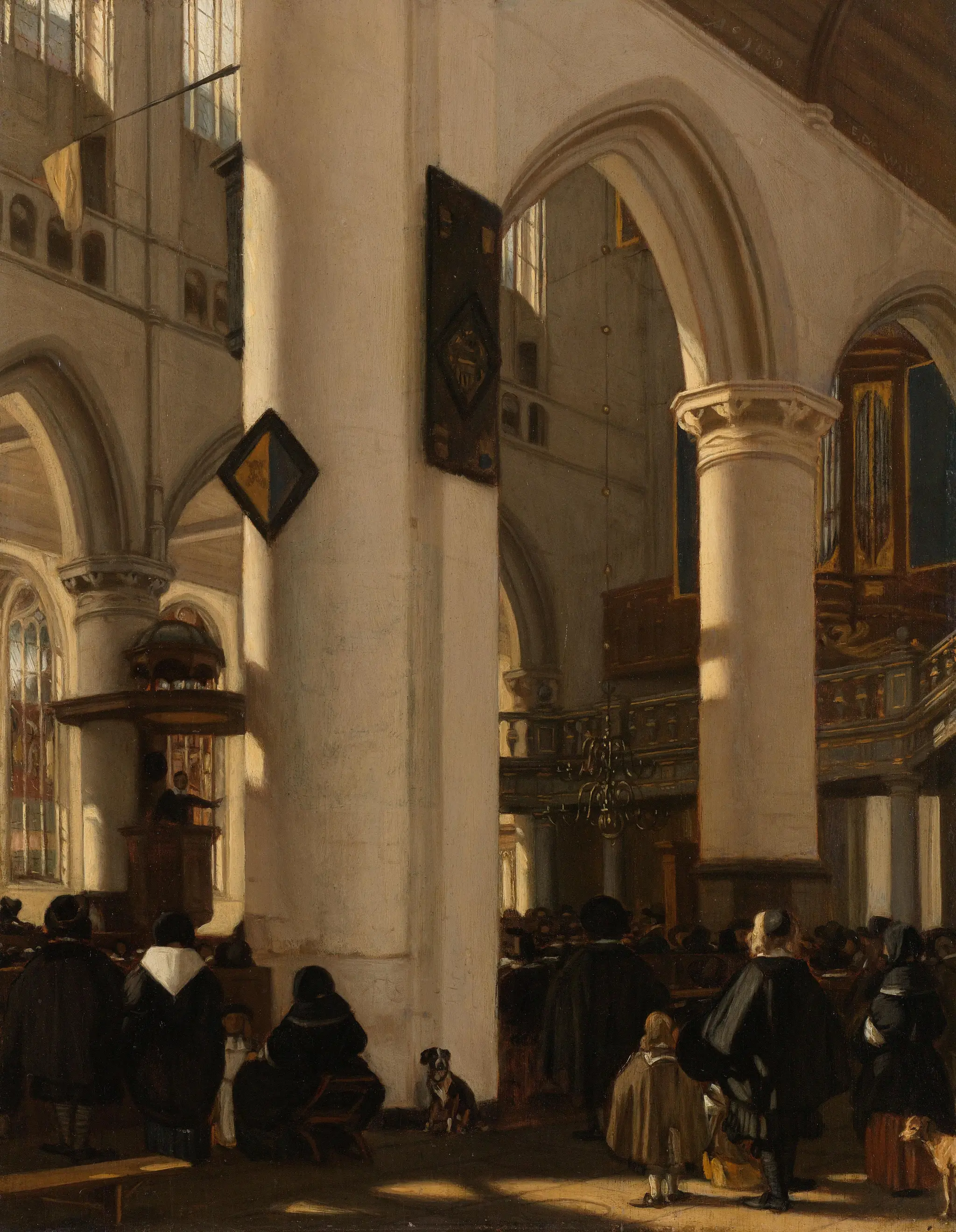 Interior of a Protestant, Gothic Church during a Service by Emanuel de Witte