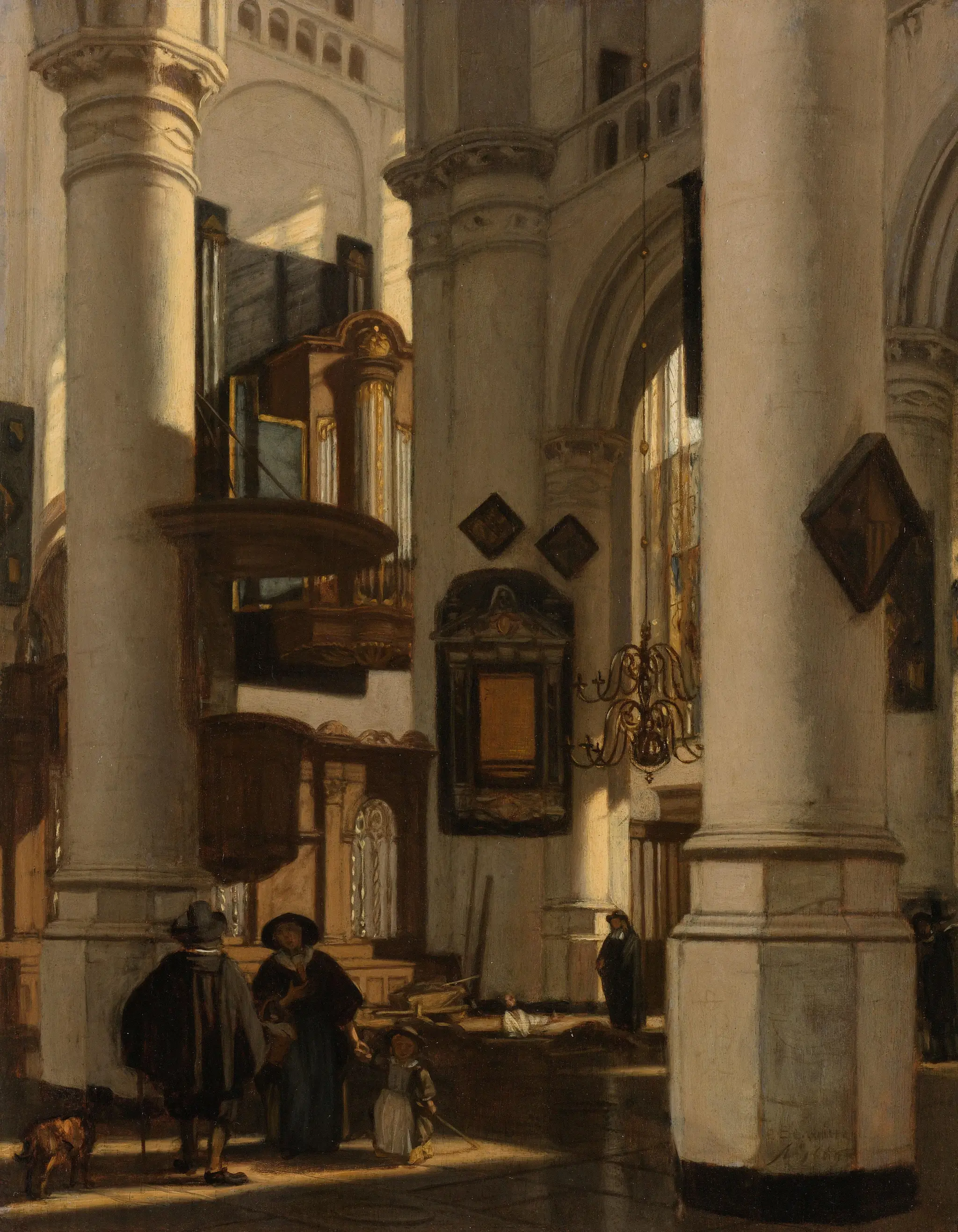 Interior of a Protestant, Gothic Church, with a Gravedigger in the Choir by Emanuel de Witte