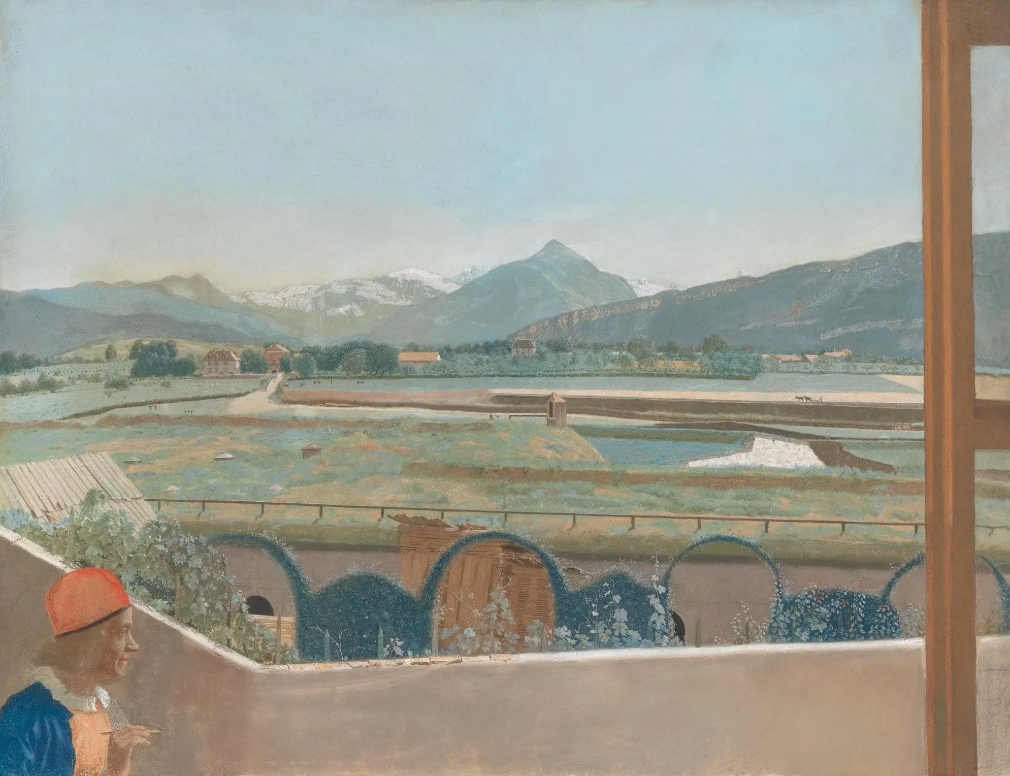View toward the Mont Blanc Massif from the Artist’s Studio at Geneva, with a Self-portrait by Jean-Etienne Liotard