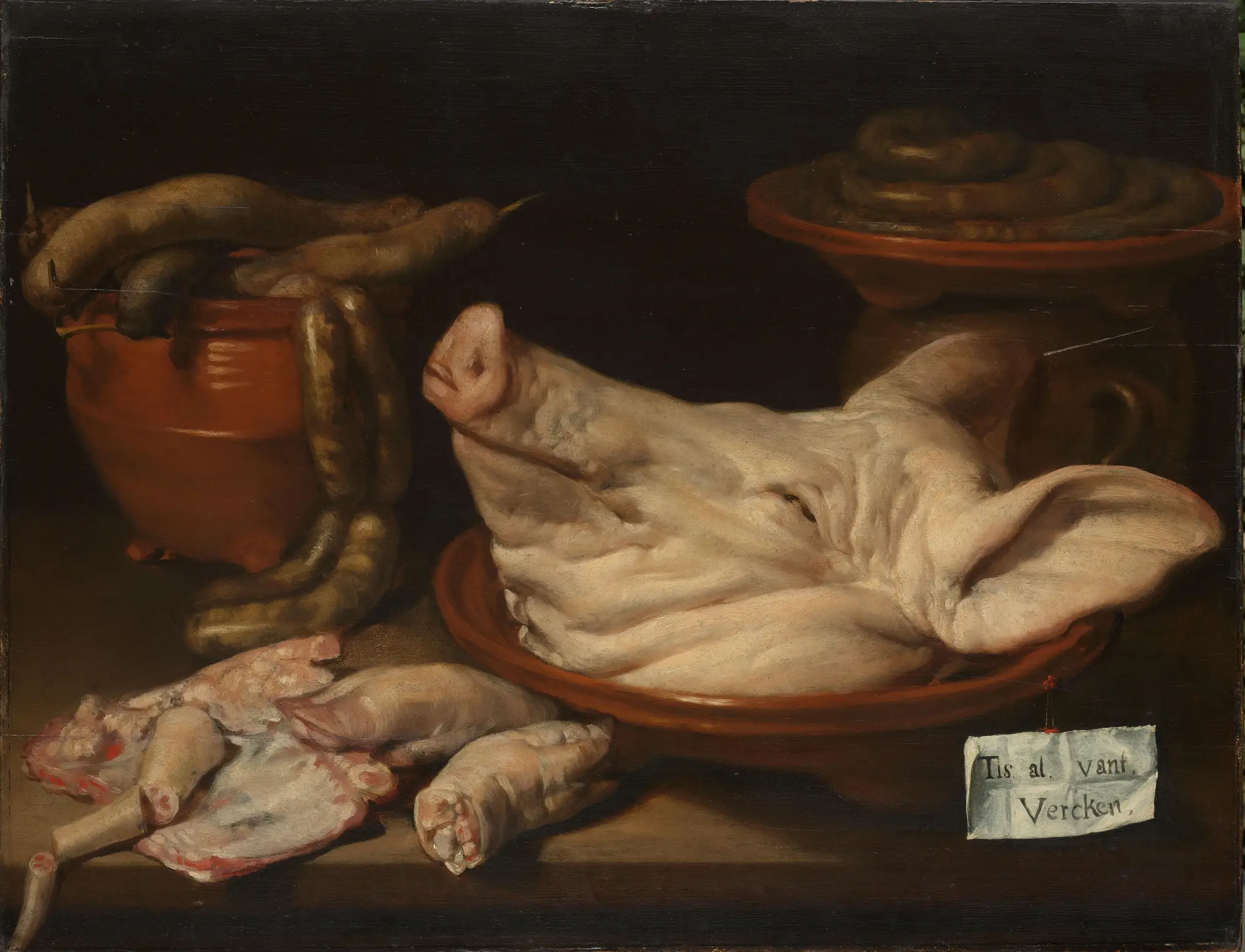 Still Life with Pig's Head, Pig's Knuckles and Sausage by Monogrammist JVR