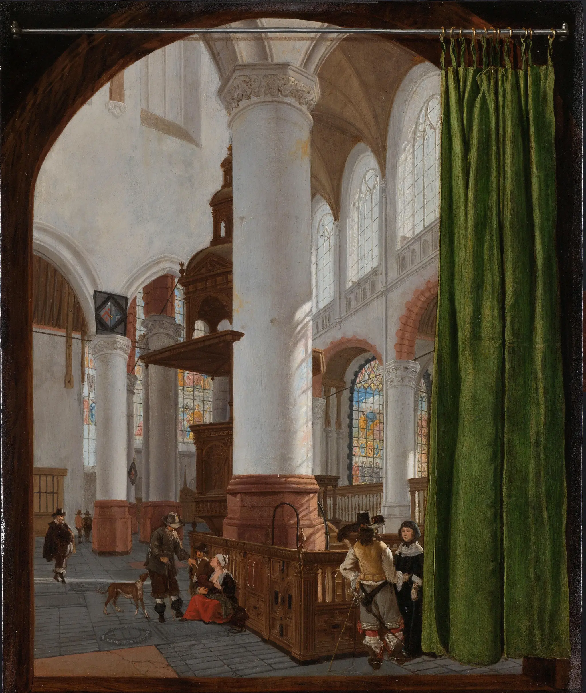 Interior of the Oude Kerk in Delft, with a Trompe l’Oeil Curtain by Unknown artist