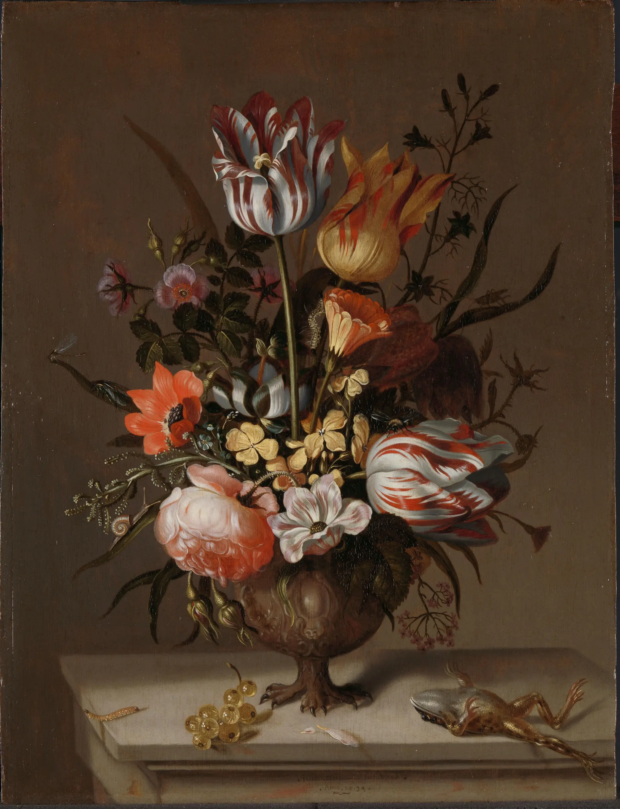 Still Life with a Vase of Flowers and a Dead Frog by Unknown artist