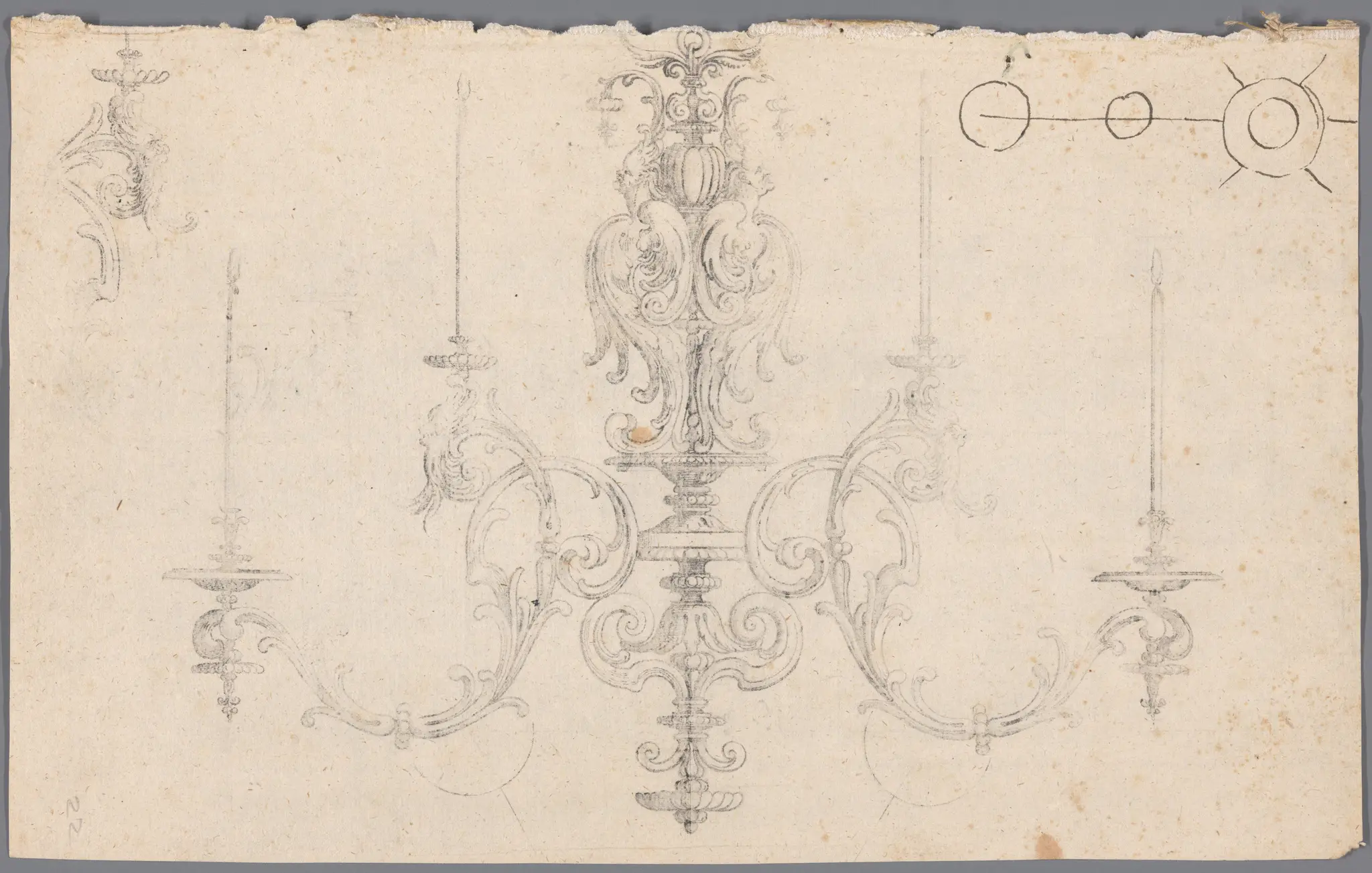 Afdruk van een tekening van een kroonluchter by anonymous