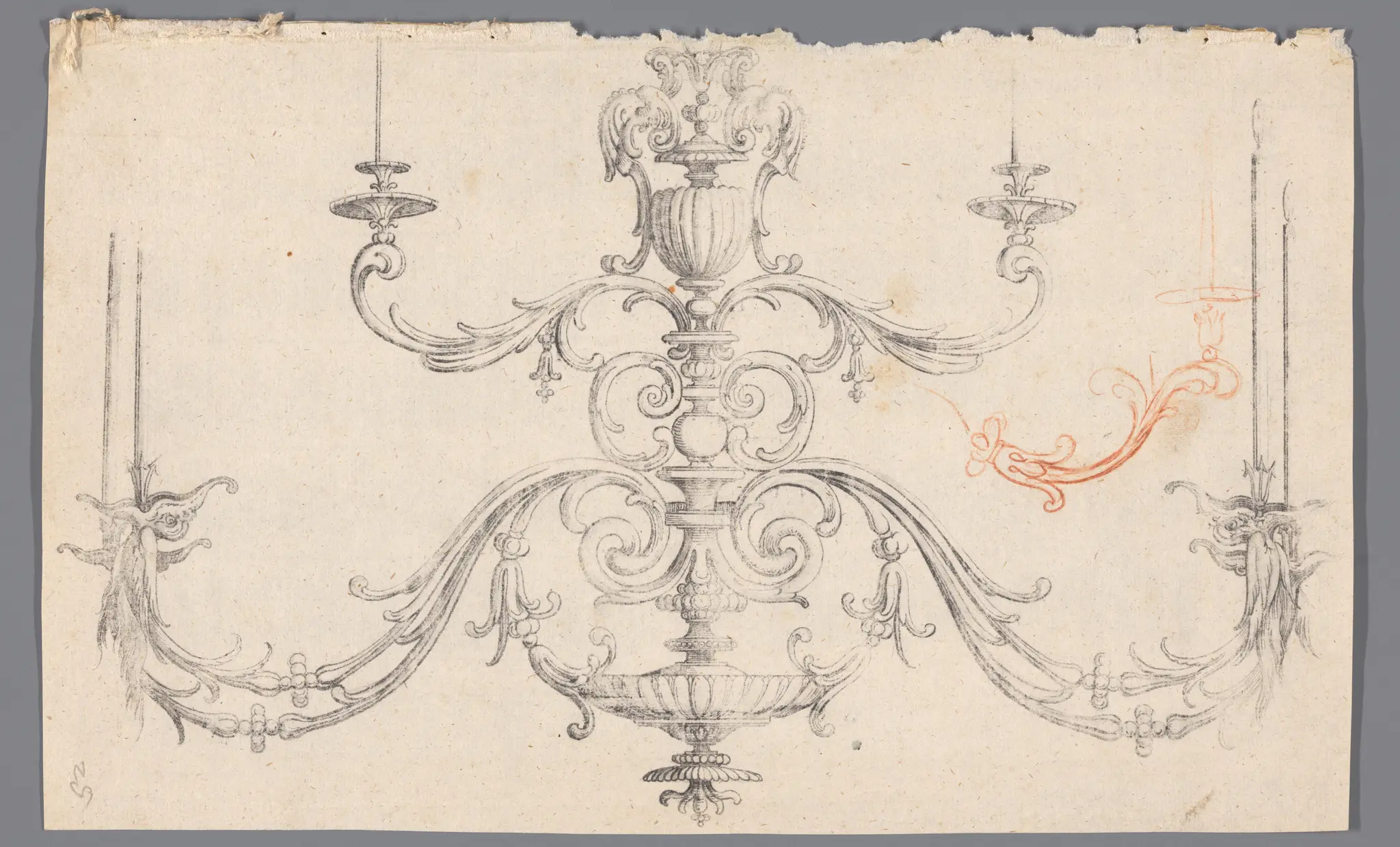 Afdruk van een tekening van een kroonluchter by anonymous