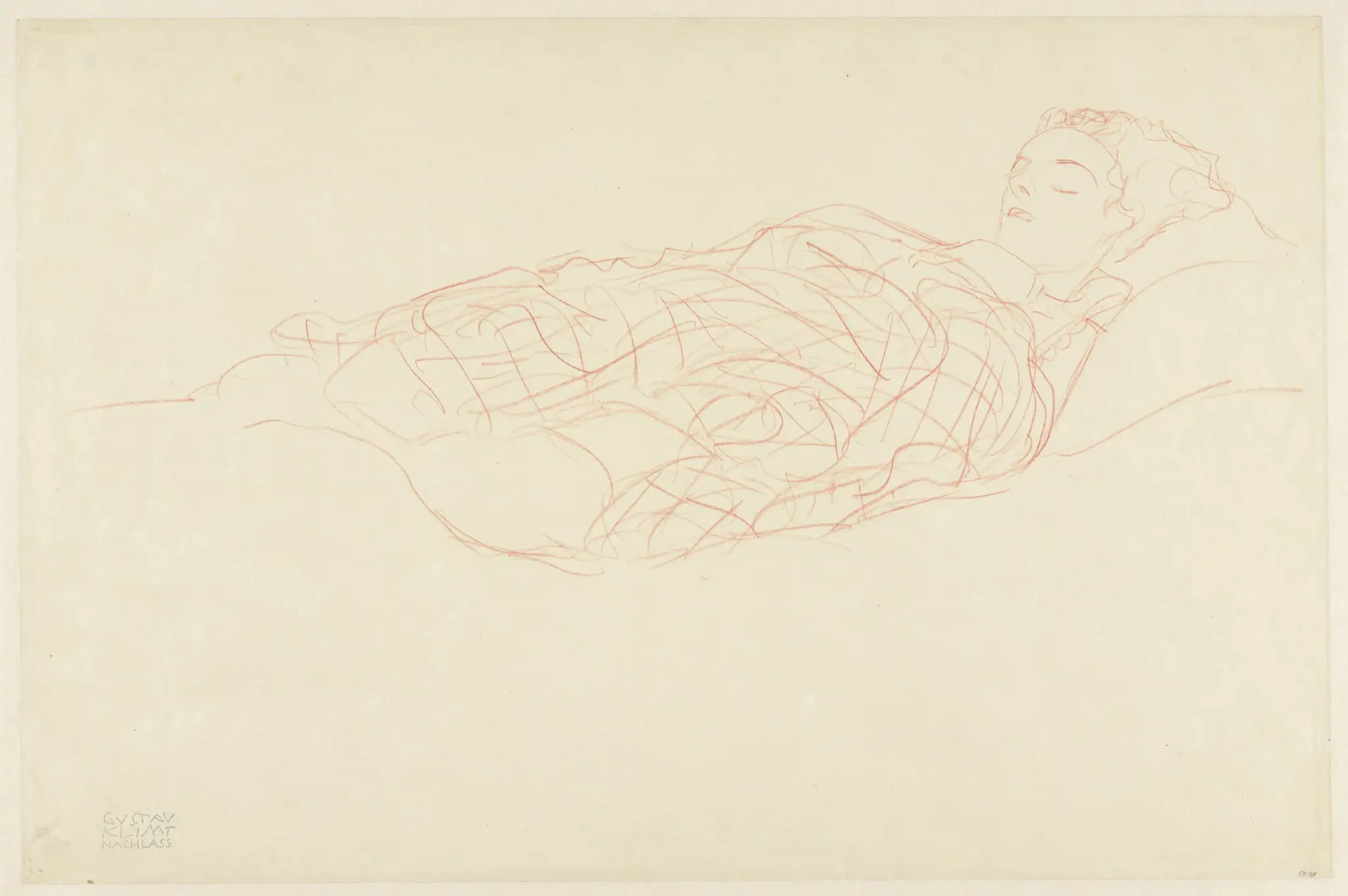 Studie van een in een plaid gewikkelde, rustende vrouw by Gustav Klimt