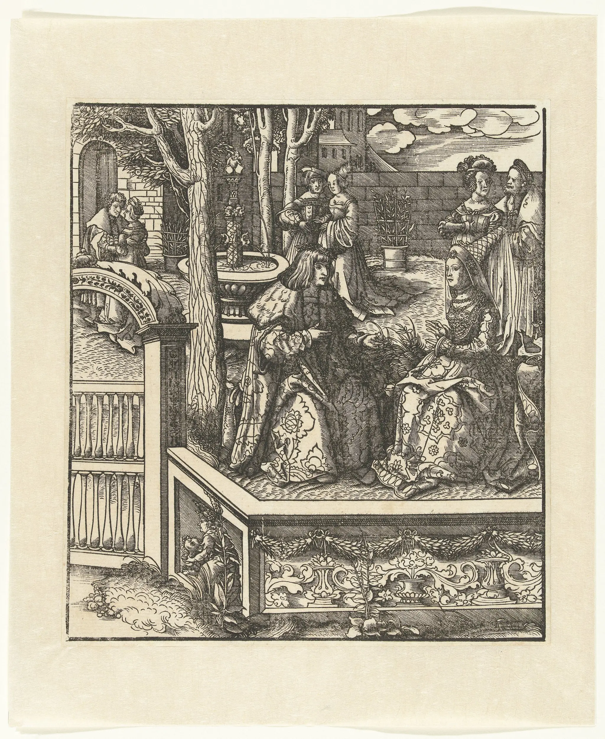 Maximiliaan en Maria van Bourgondië leren elkaar hun taal by Leonhard Beck