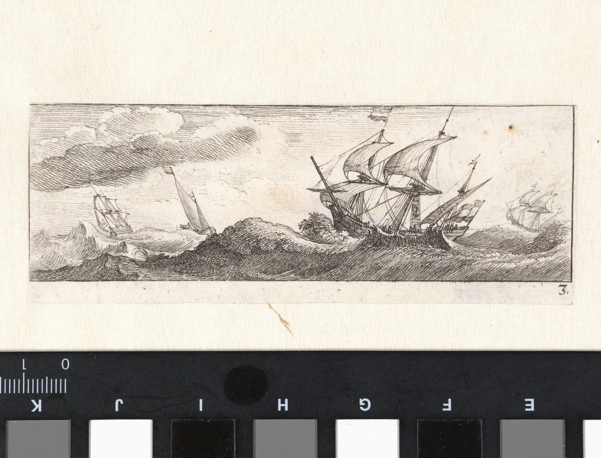 Zeegezicht met schepen tijdens een storm by Wenceslaus Hollar