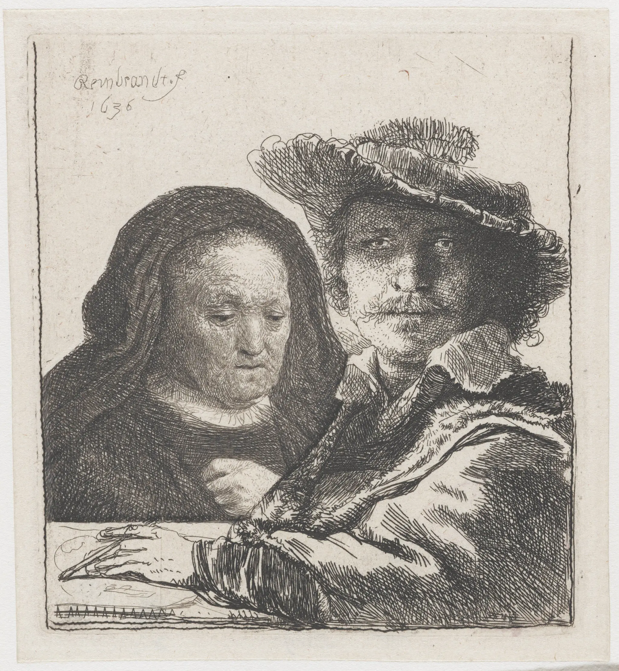 The artist's mother with her hand on her chest by Unknown artist