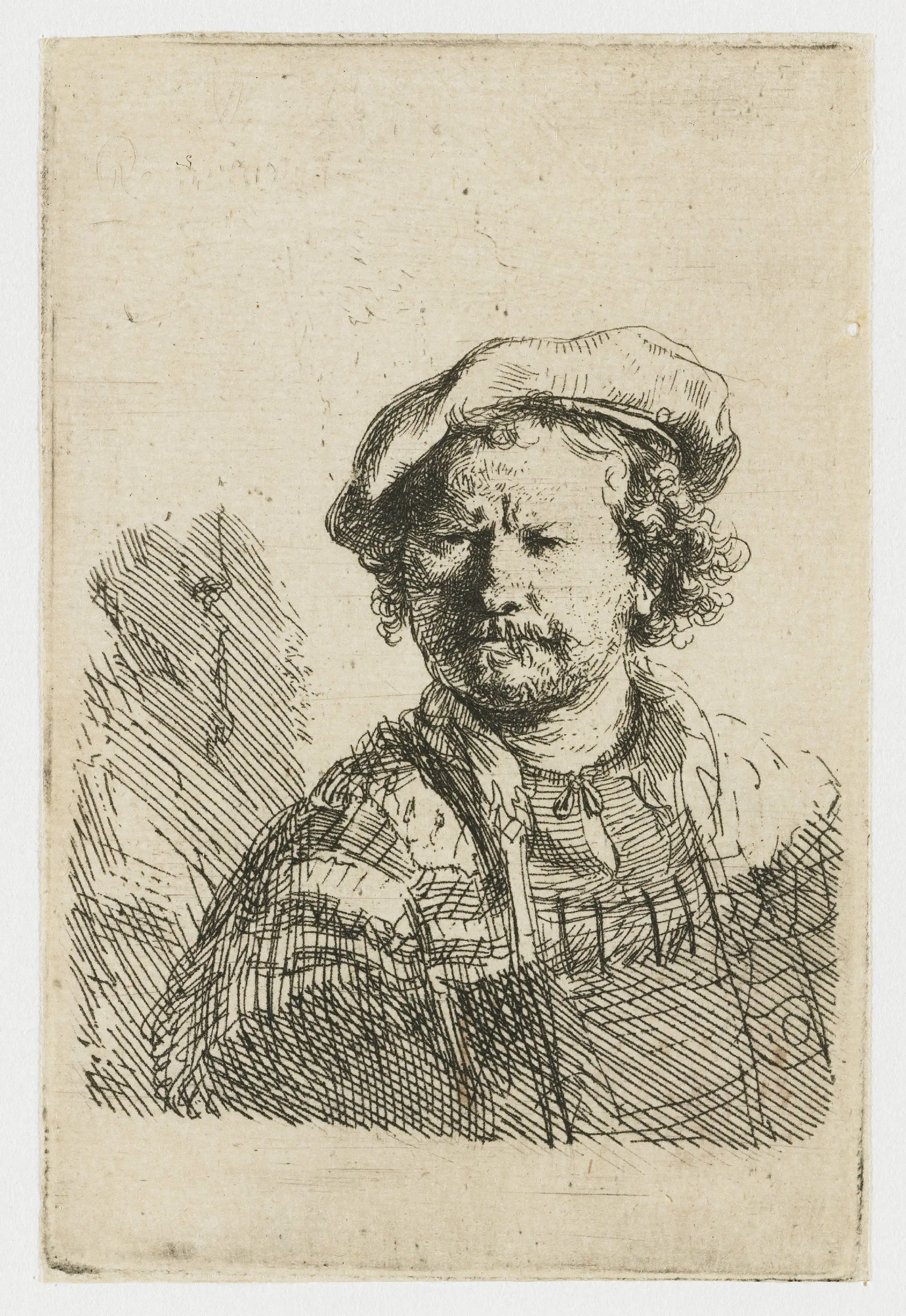 Self-portrait in a flat cap and embroidered dress by Unknown artist