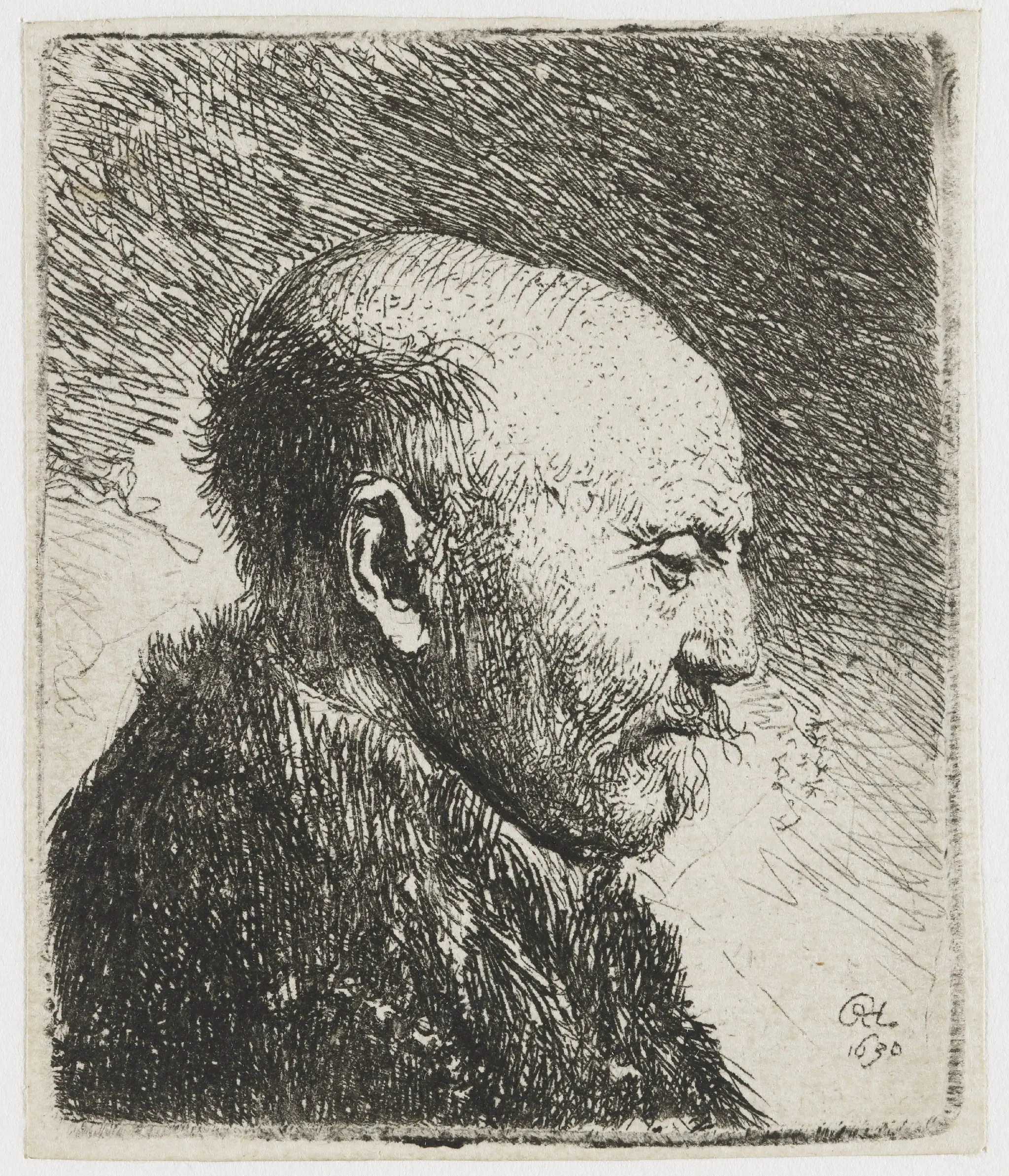 Bald headed man in profile right: the artist's father (?) by Unknown artist