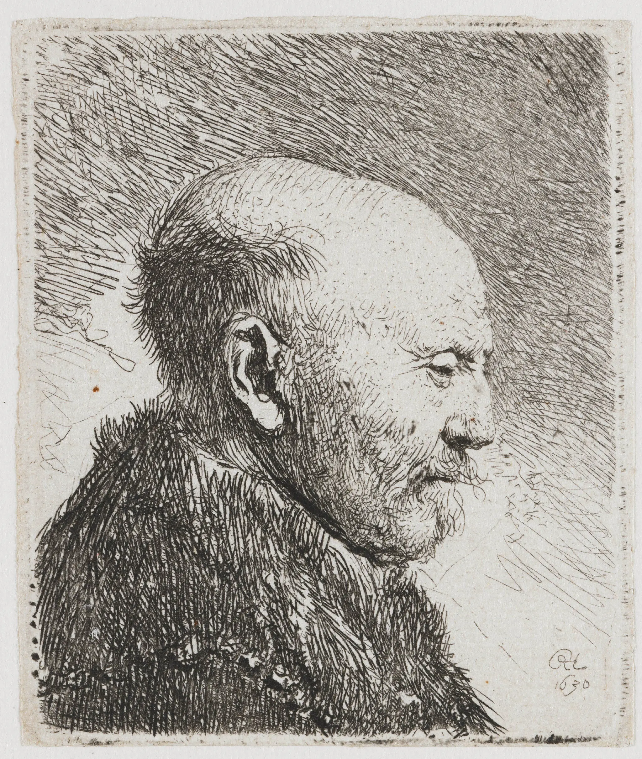 Bald headed man in profile right: the artist's father (?) by Unknown artist