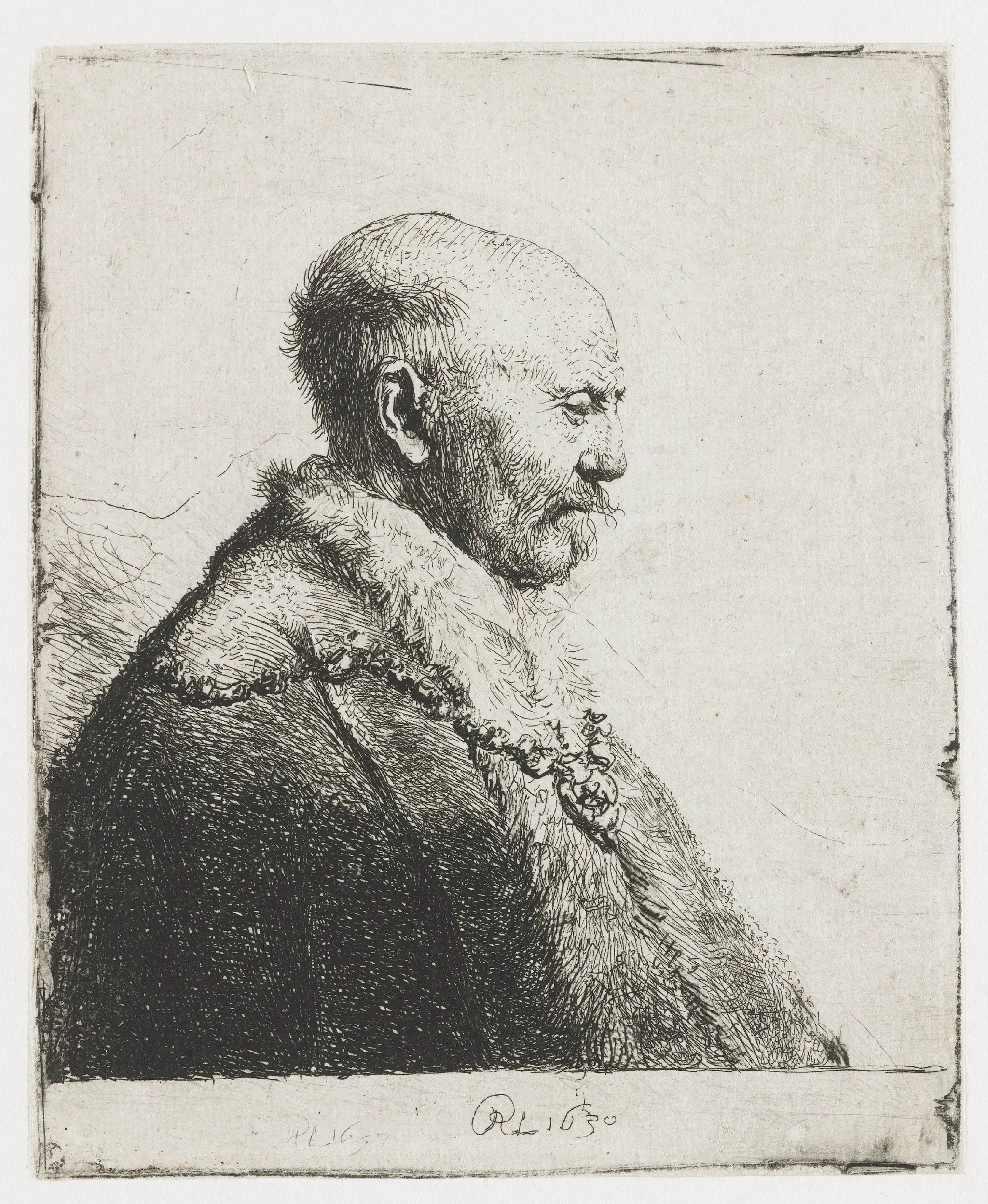 Bald headed man in profile right: the artist's father (?) by Unknown artist