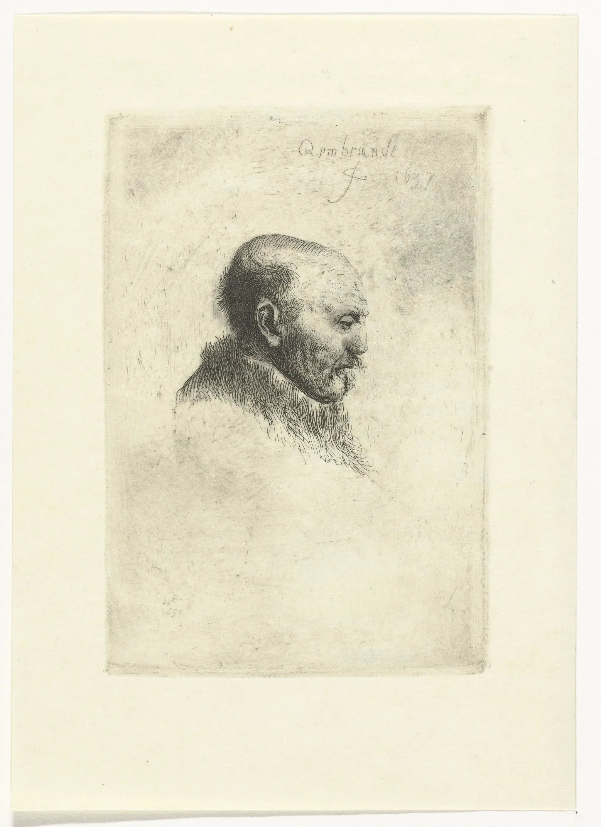 Bald headed man in profile right: the artist's father (?) by Ignace-Joseph de Claussin