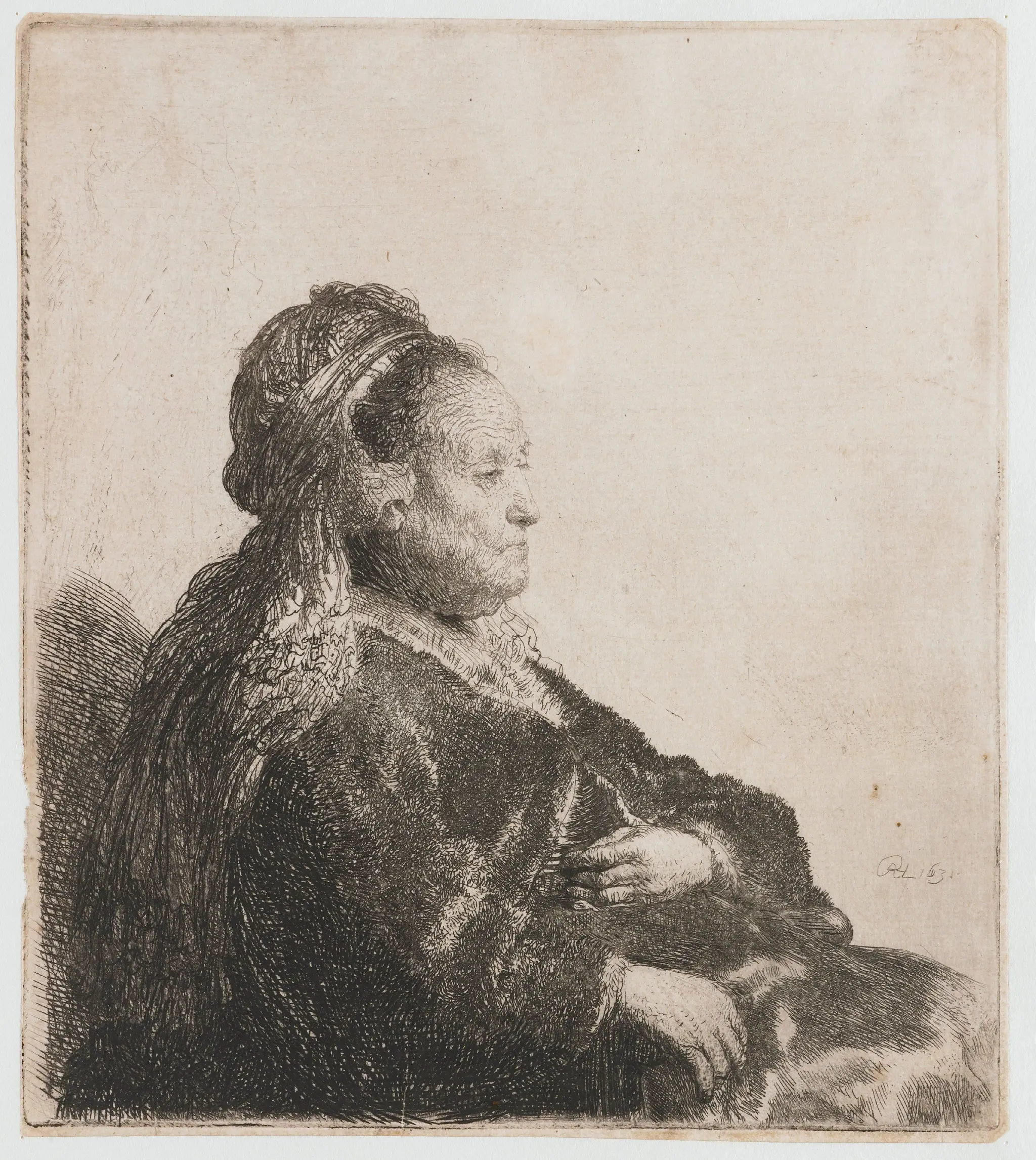The artist's mother seated, in an oriental headdress: half length by Unknown artist