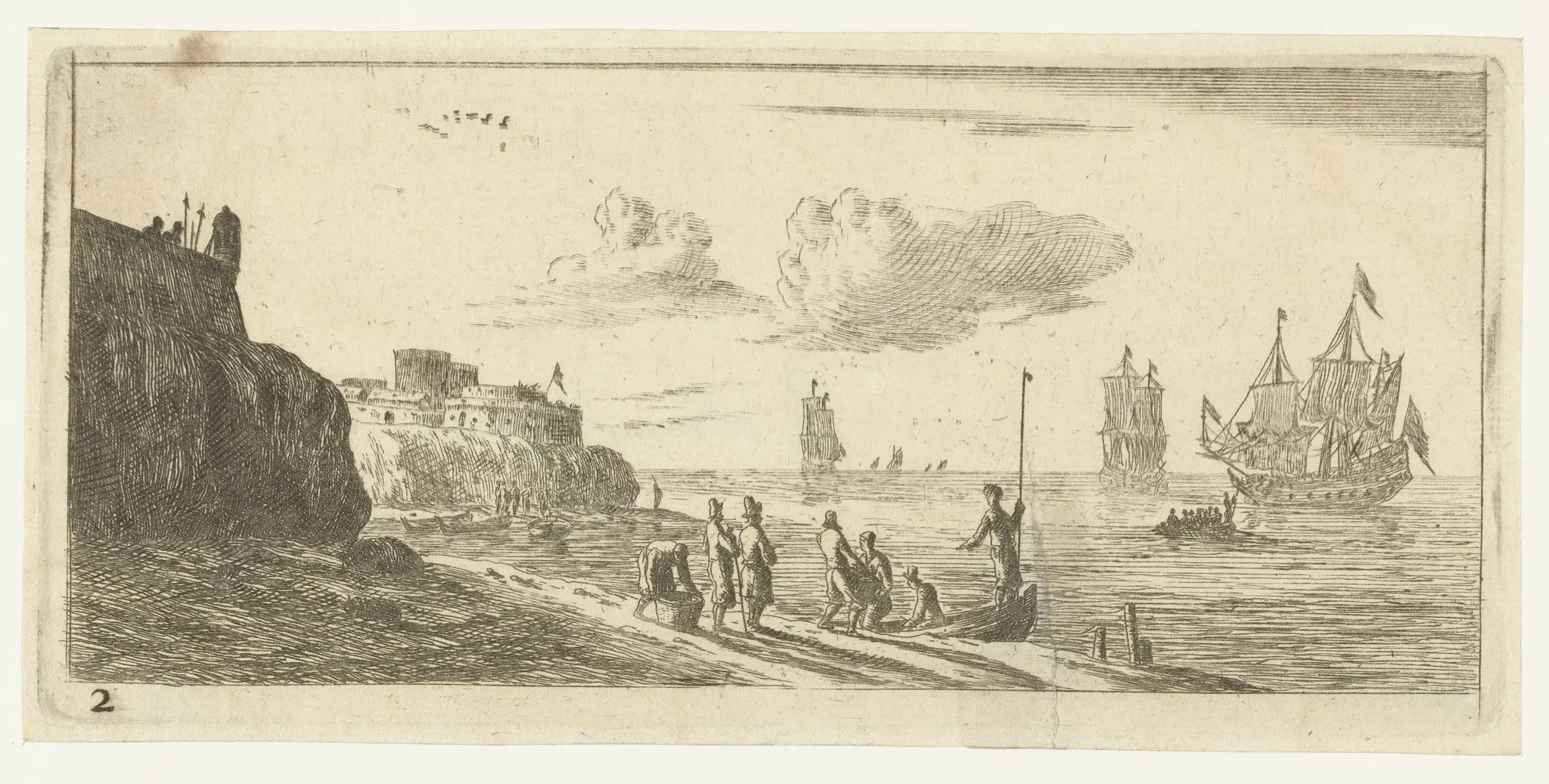 Zeegezicht met een vesting by Reinier Nooms