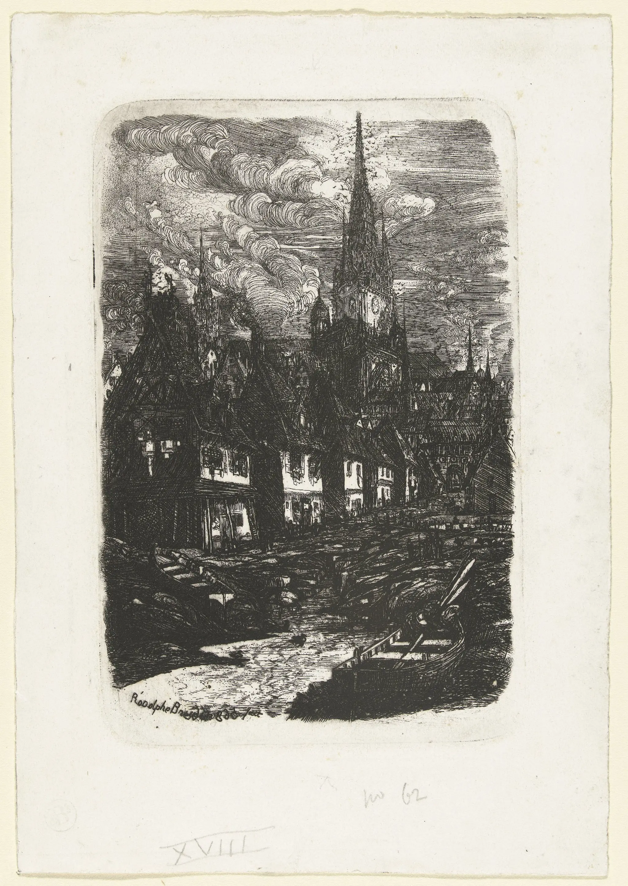Le port de pêche au clocher pointu by Unknown artist