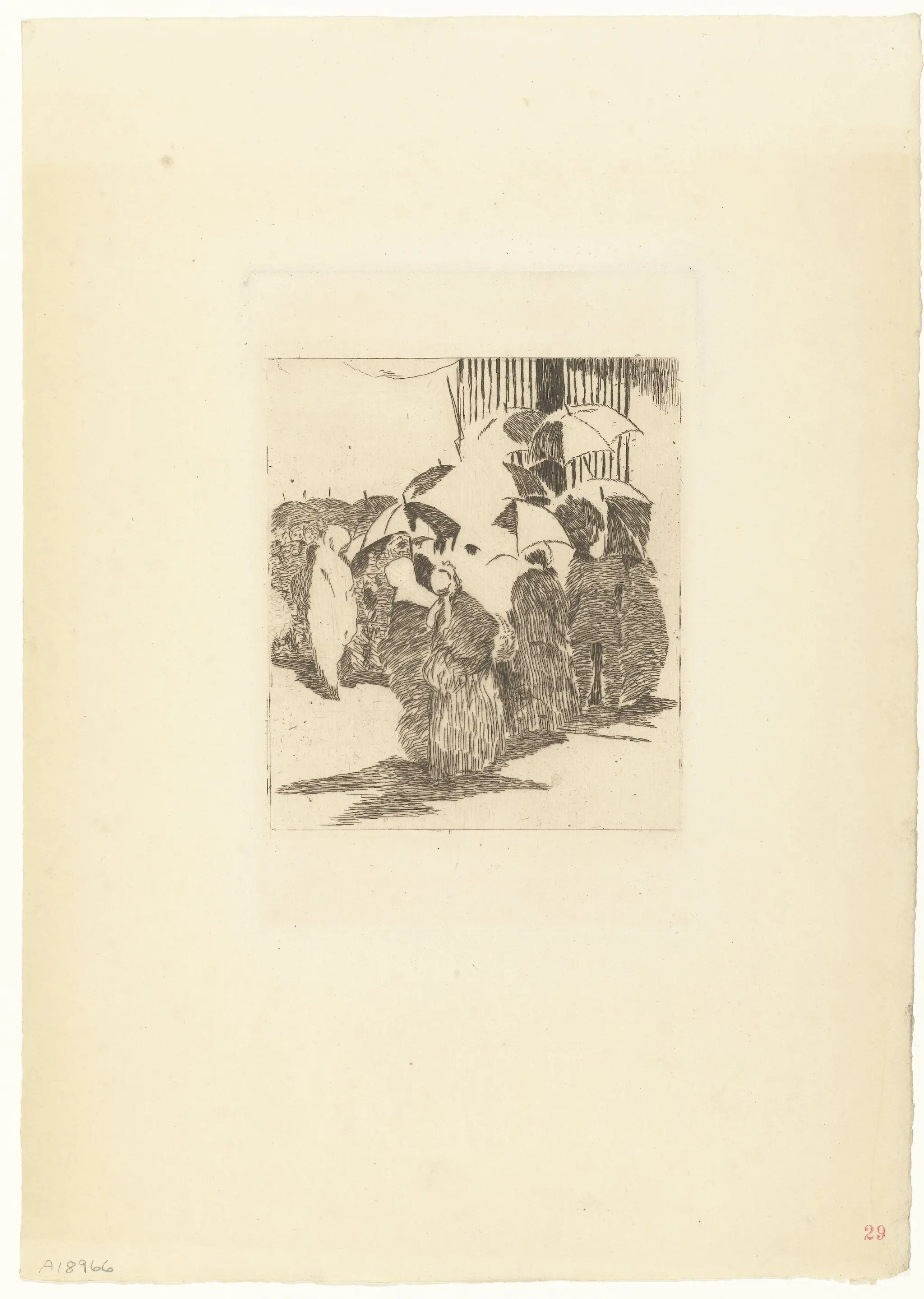 Rij mensen voor de deur van slagerij by Edouard Manet