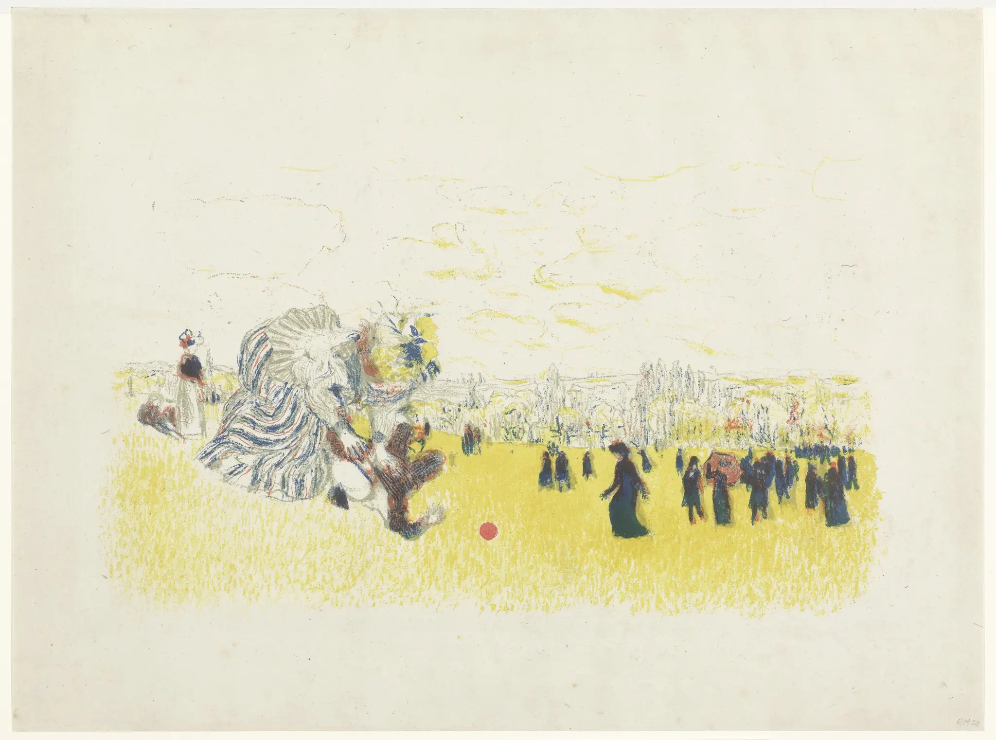Vrouw en spelend kind in park met wandelaars by Édouard Vuillard