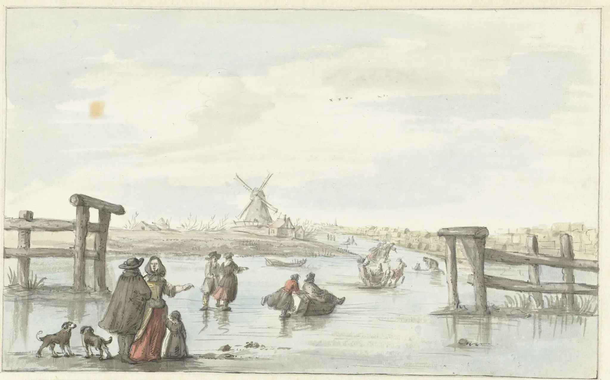 Wintergezicht op het Zwarte Water bij Zwolle (?) by Gerrit Grasdorp